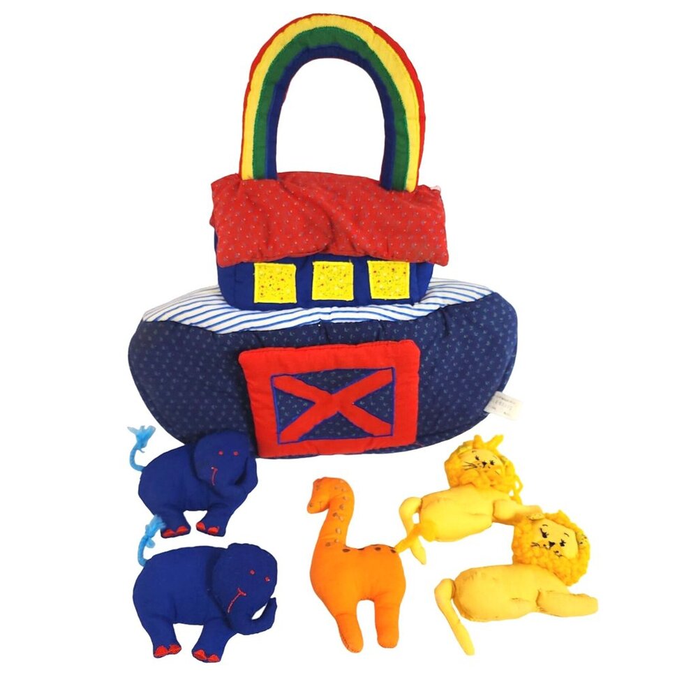 Vintage Kubla Crafts Noah's Ark Plush Playset with 5 Animals Not Complete Cute